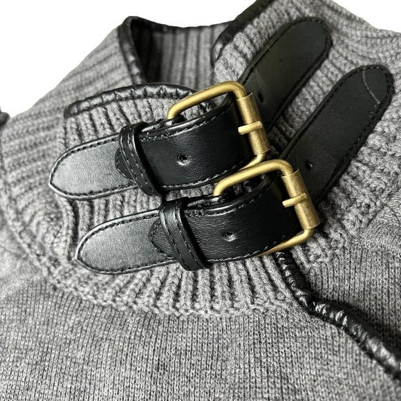 ANN TAYLOR Full Zip Buckle Collar Grey Wool Knit Moto Sweater Size S - Picture 4 of 16